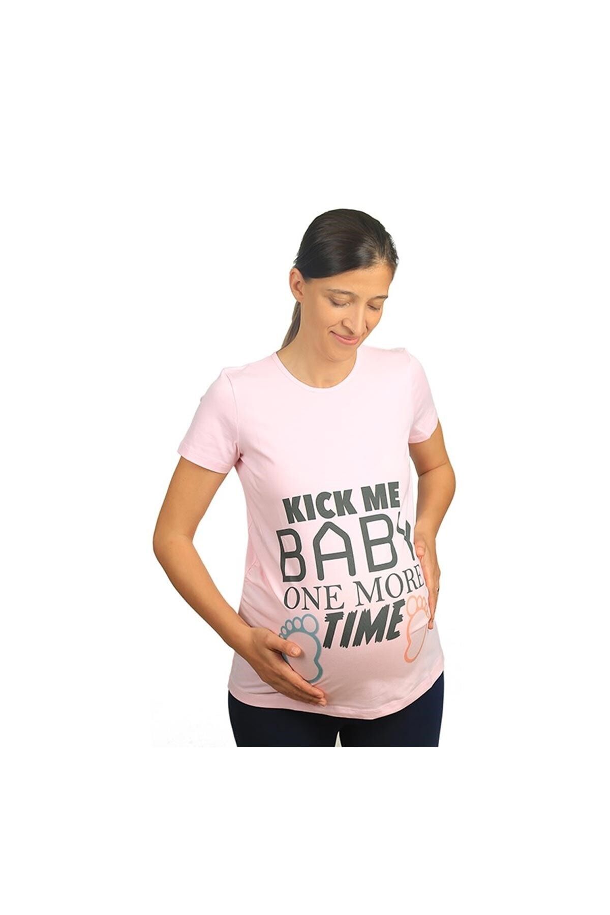 Mummy's Baby Hamile Tişört Kick Me Baby Pembe