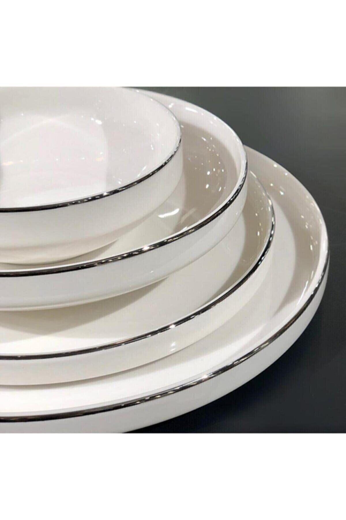 porselen 12 Kişilik Gümüş Yemek Takımı Lüx 48 Parça Yemek Seti
