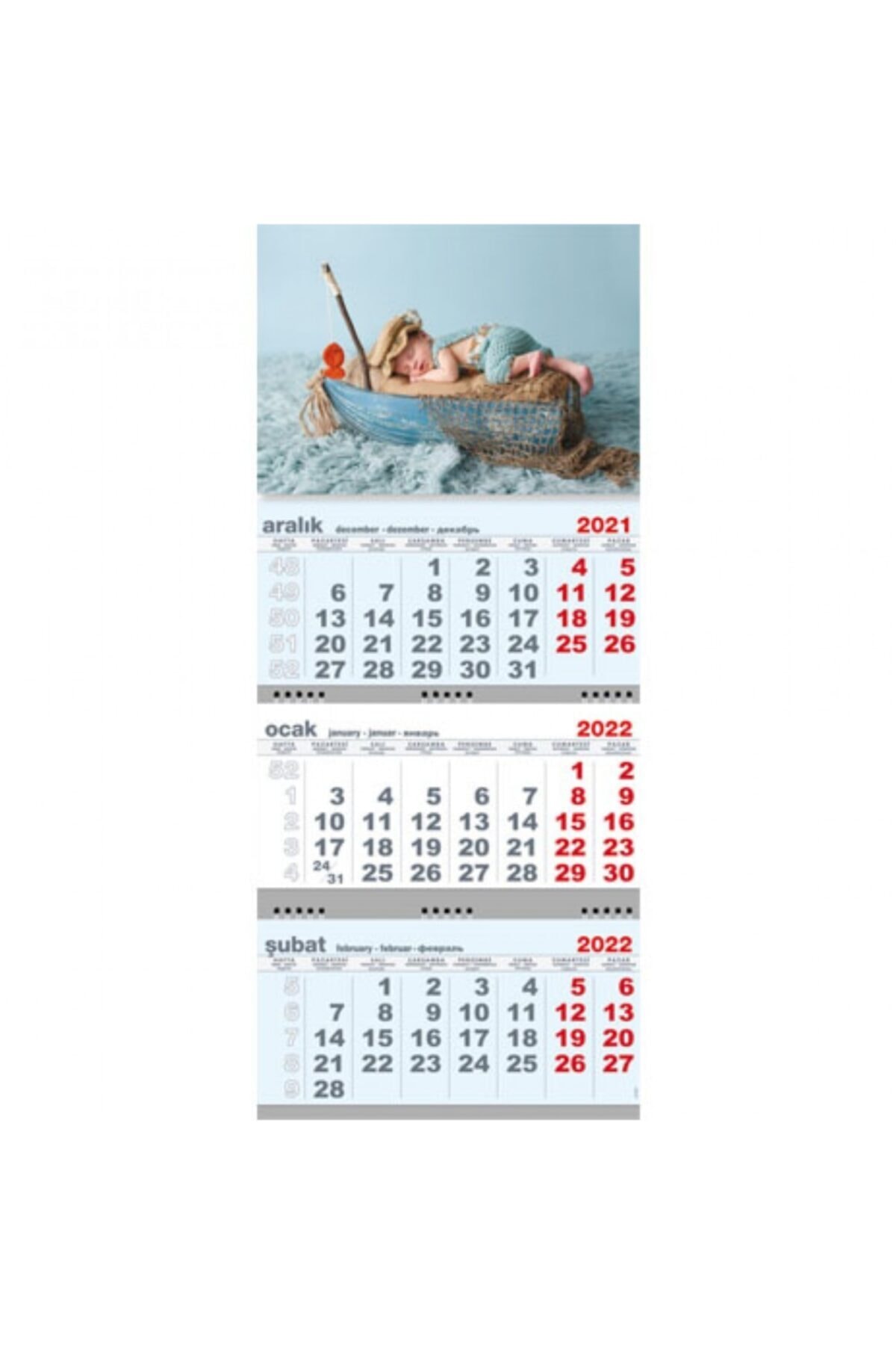 Trend Hediyelik Sevimli Bebek Temalı Büyük Gemici Takvim Mavi (üç Parça Spiralli)