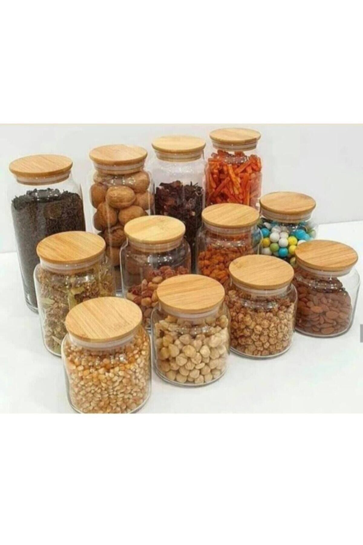 B23 TREND 12 PARÇA Bambu Kapaklı Cam Kavanoz 1300ml Kırık Parça Garantili