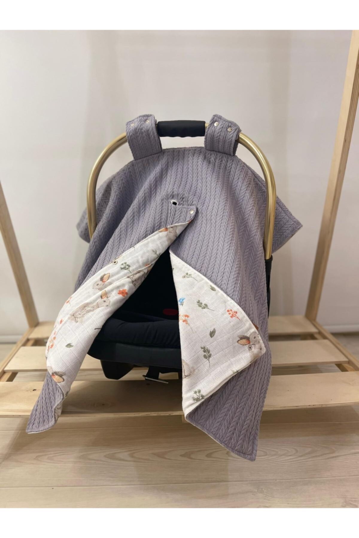 trendy baby&kids store Gri Trikolu Tavşan Müslin Puset Örtüsü