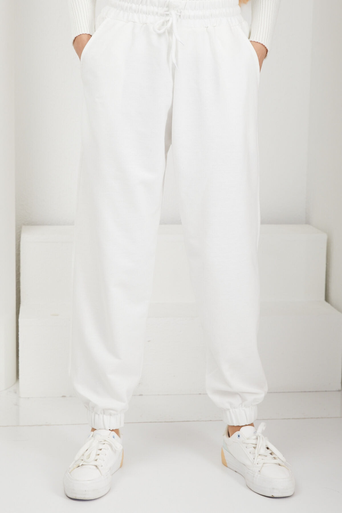 İmajButik Paça Lastikli Iki Iplik Eşofman Altı/ekru