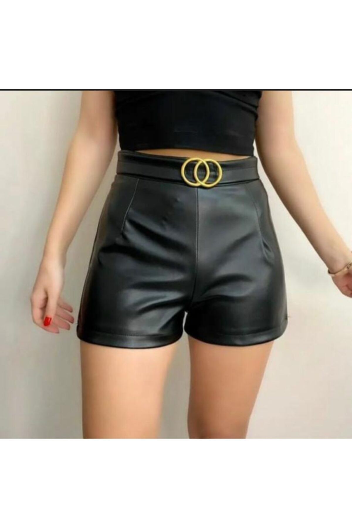 Nocna Fashion Gold Kemer Detaylı Içi Şardonlu Fermuar Kapamalı Deri Şort