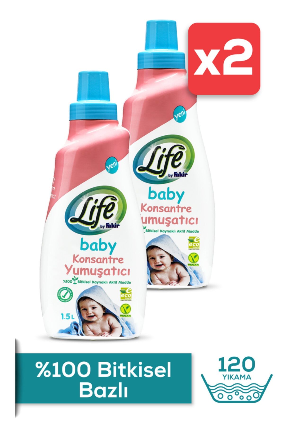 Life by Fakir %100 Bitkisel Bazlı Konsantre Bebek Çamaşır Yumuşatıcısı 1500 ml (60 YIKAMA) 2 Adet
