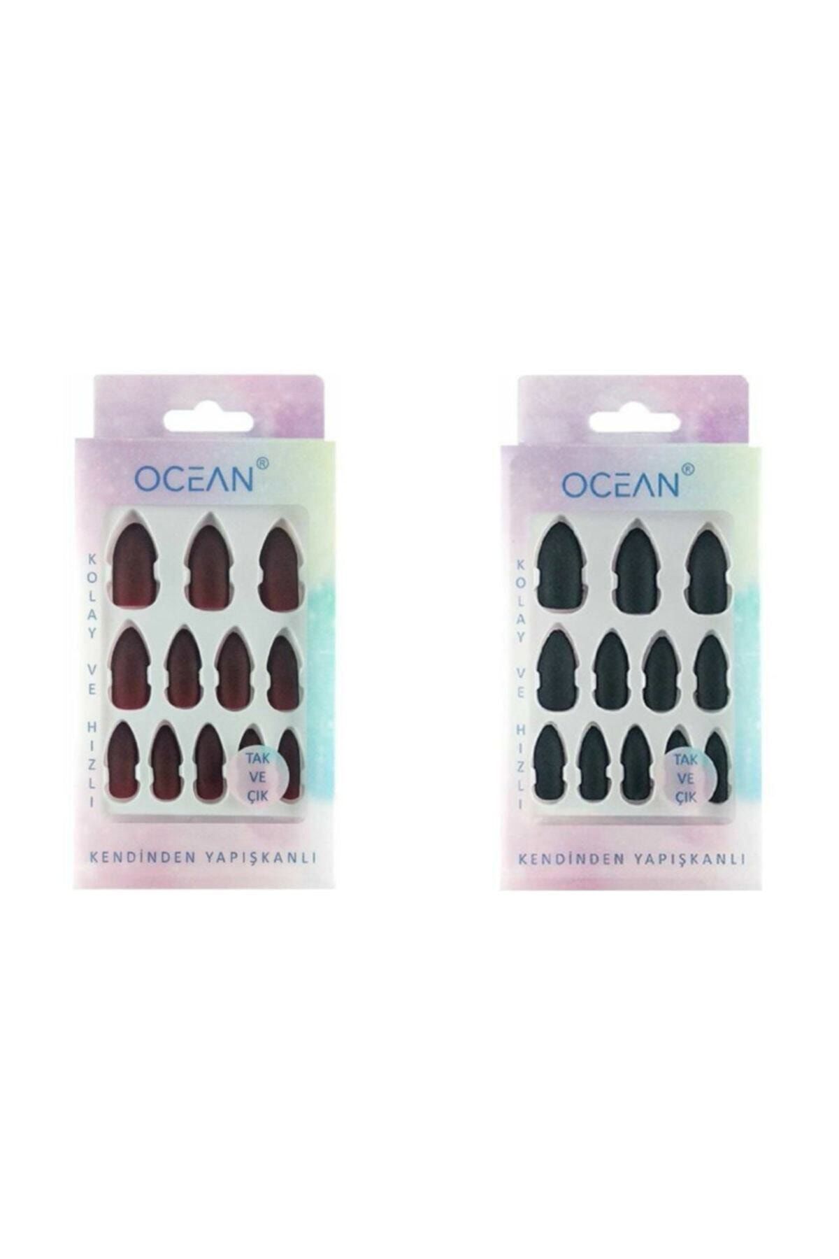 Ocean Siyah - Bordo Takma Tırnak Tak Ve Çık - 2'li Set