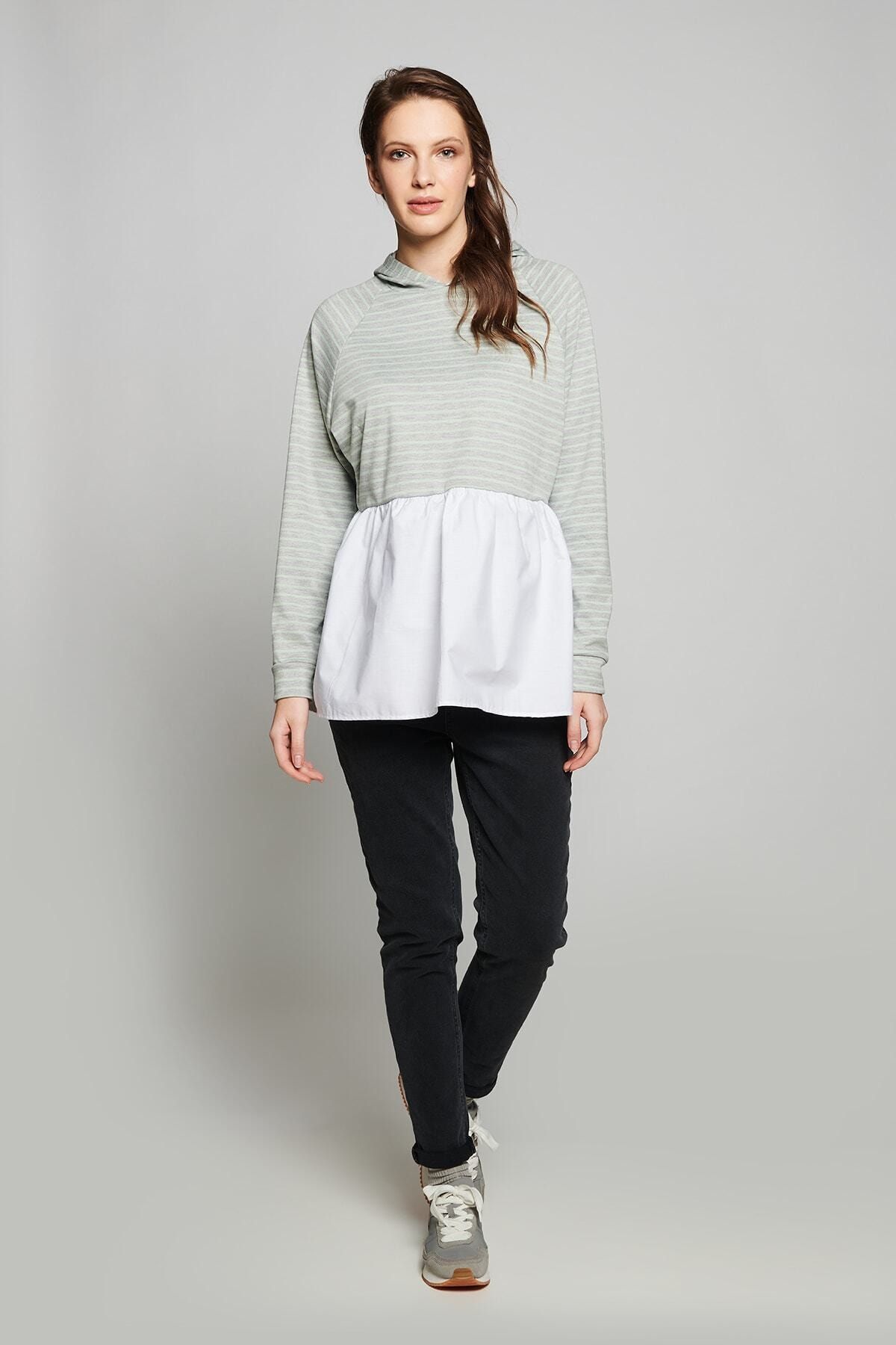 LYN MAMA Kadın Gri Gömlek Detaylı  Hamile Sweatshirt