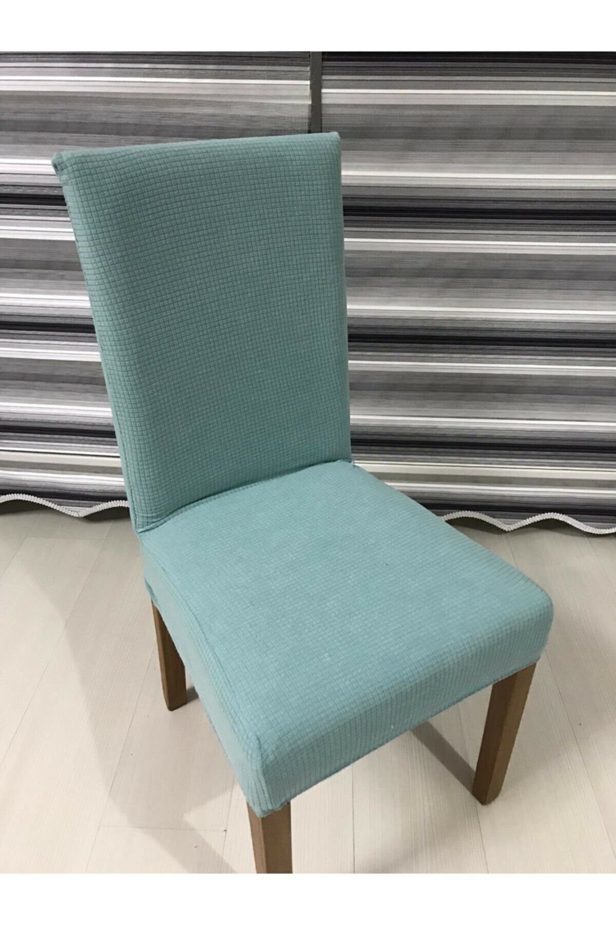 sabirehome Su Yeşili Renk Pitikare Desen 6 Adet Standart Sandalye Kılıfı Likralı Esnek Lastikli Takım Örtü