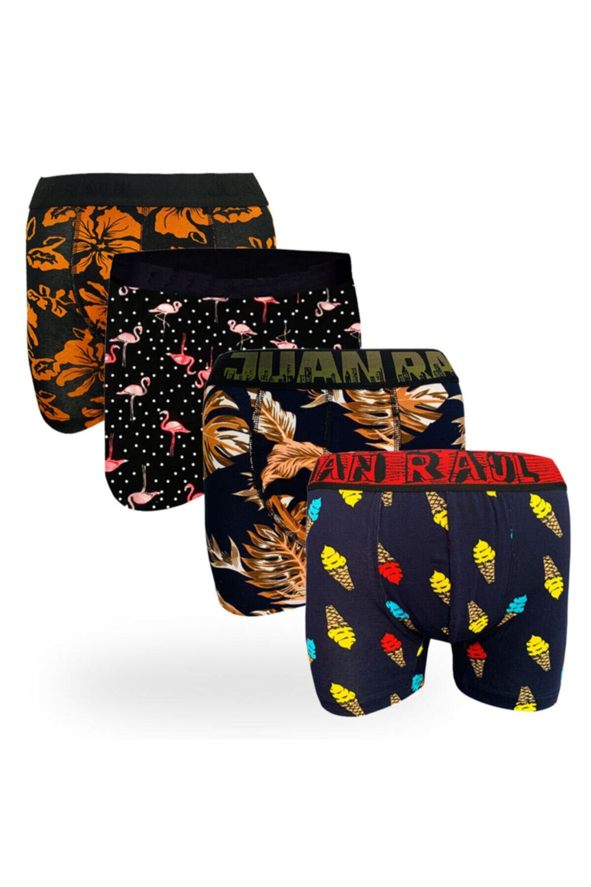 Juan Raul Erkek Siyah 4'lü Renkli Desenli Boxer Kutusu
