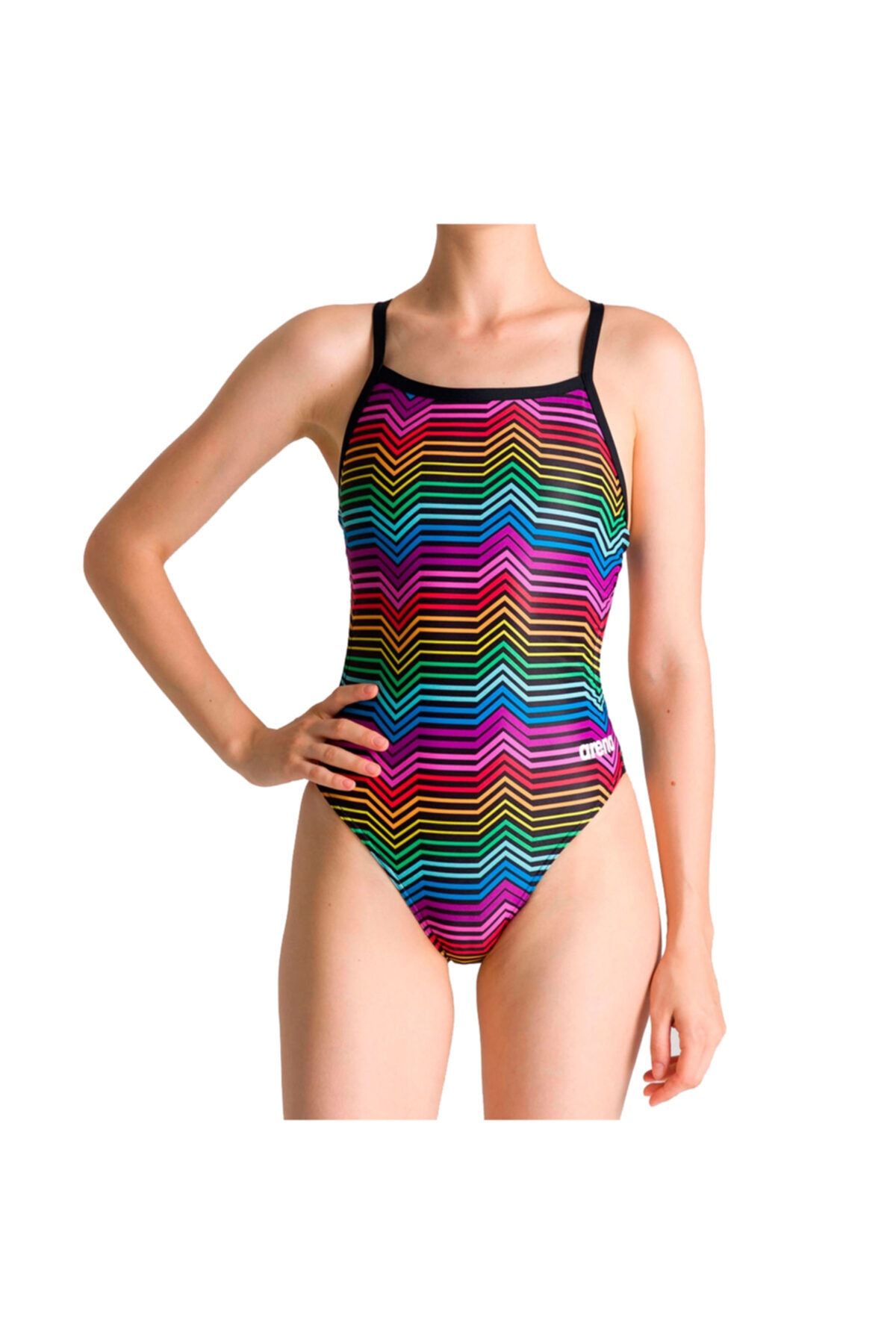 ARENA W Multicolor Stripes Challenge Back One Piece Kadın Çok Renkli Yüzücü Mayosu 002828550