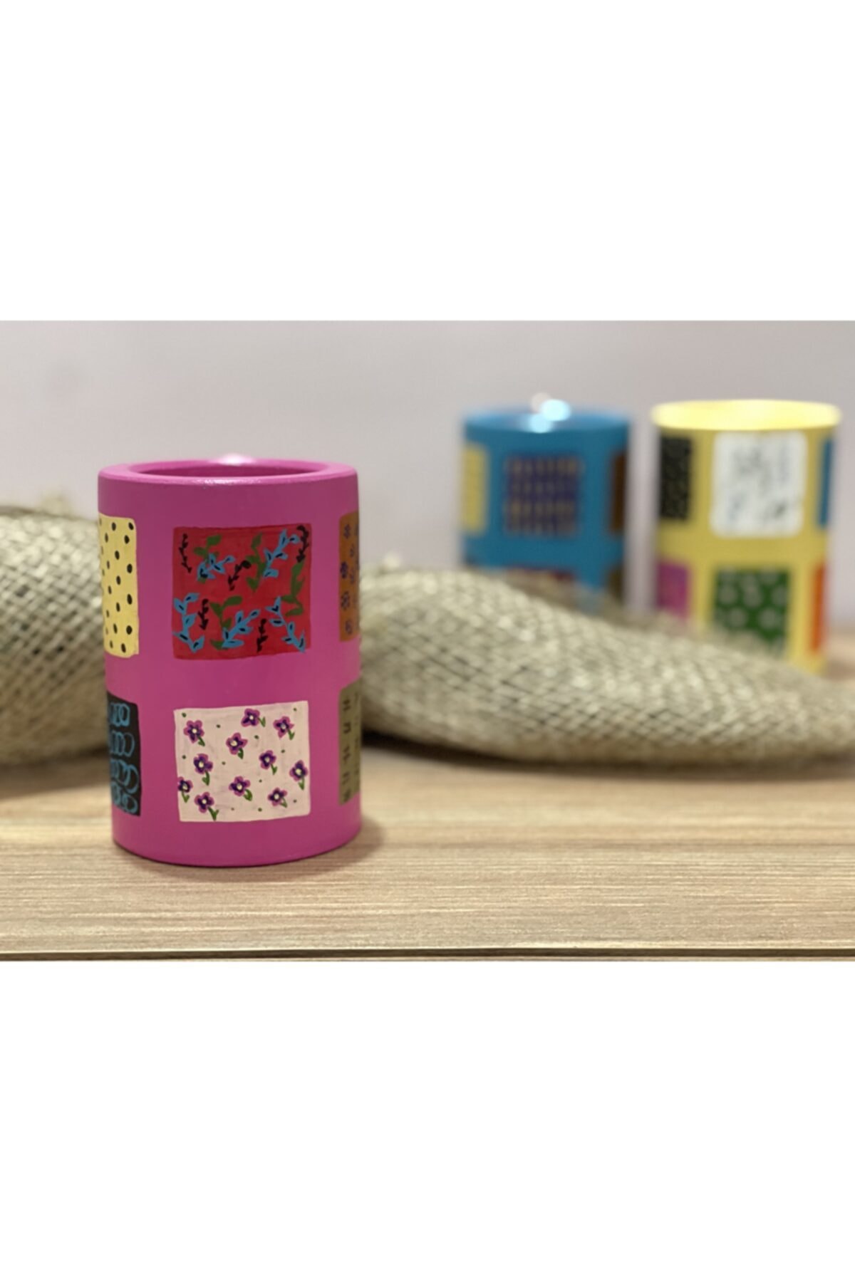 S&G Concept Tasarım Saksı Kalemlik Mumluk Fırçalık Organizer (pembe Patchwork)