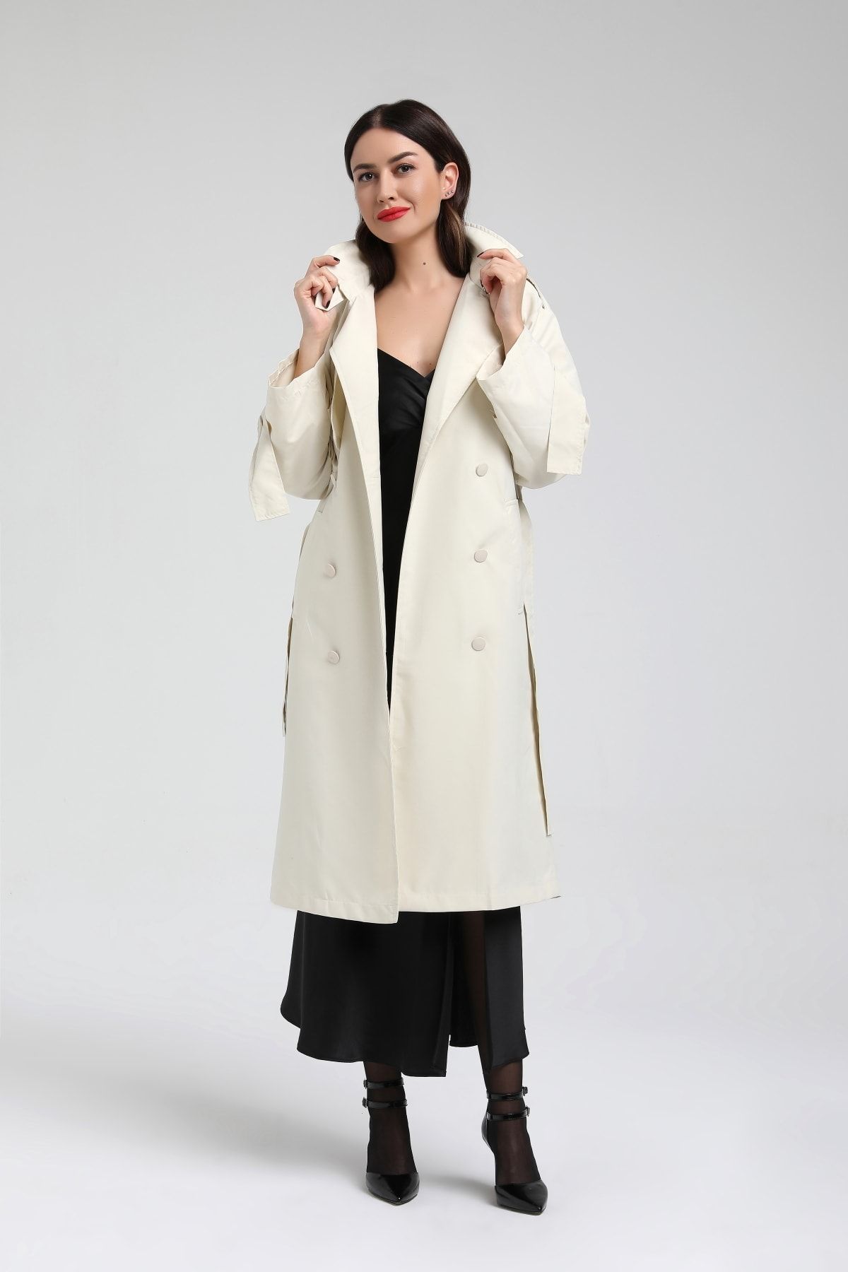GILEA COLLECTION Ayarlanabilir Kollu Pamuklu Trençkot