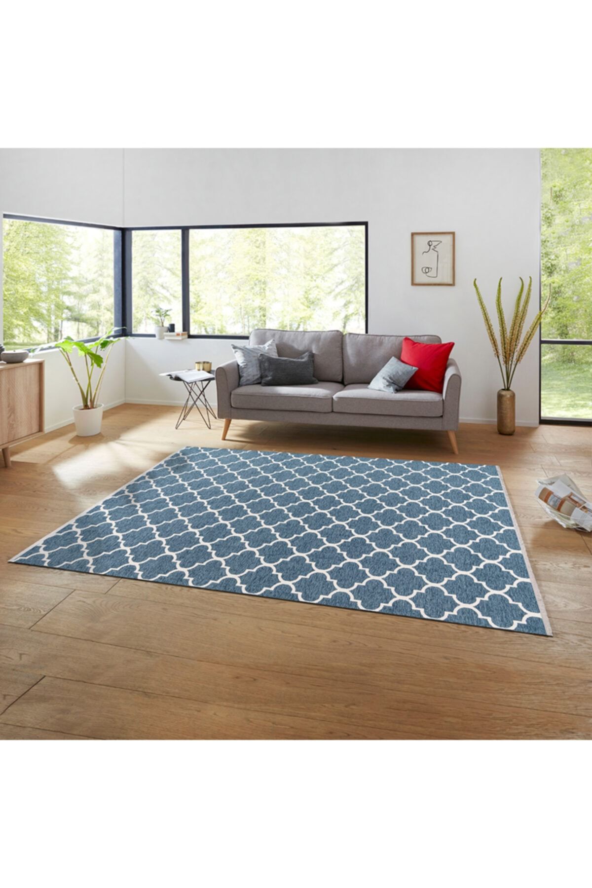 Estiva Home Modern Çift Taraflı Kilim Mavi Oda Halısı Dores 110