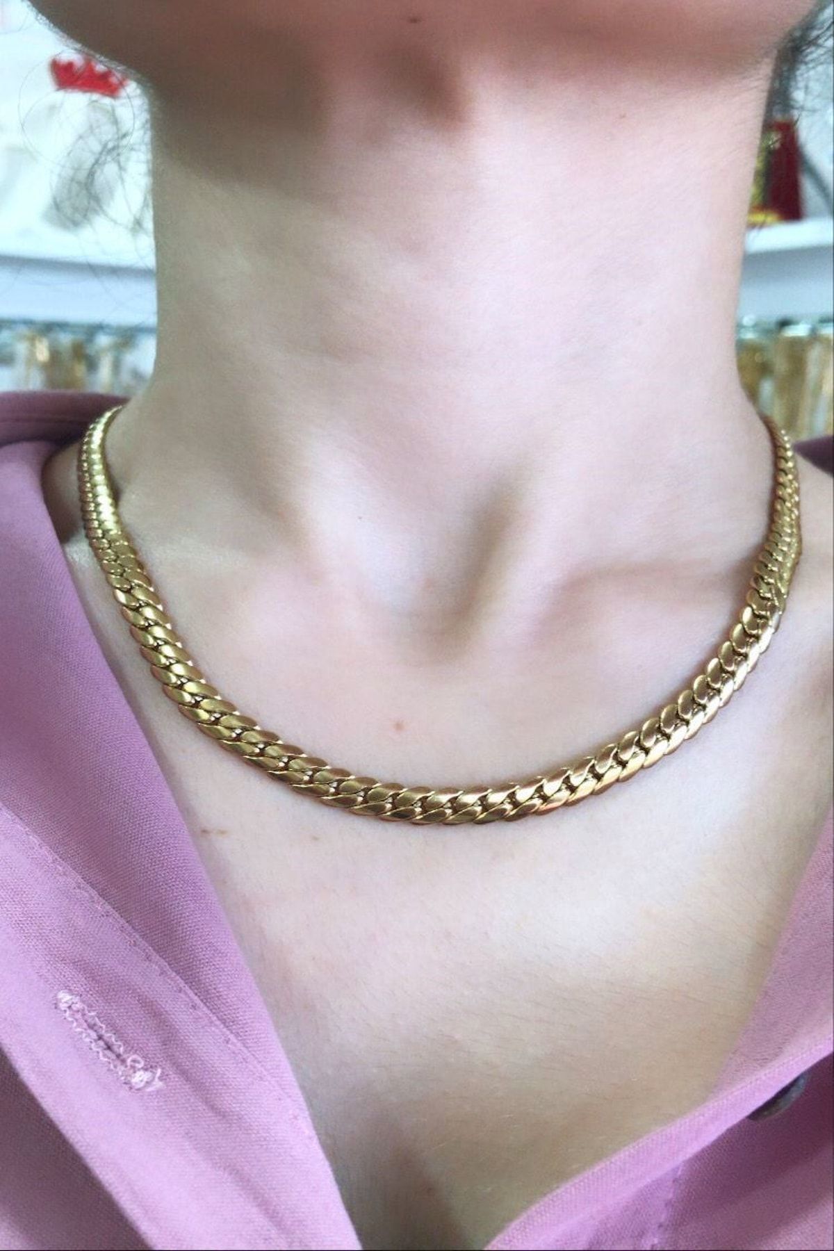 DLK TAKI Çelik Altın Kaplama Kalın Model Kolye