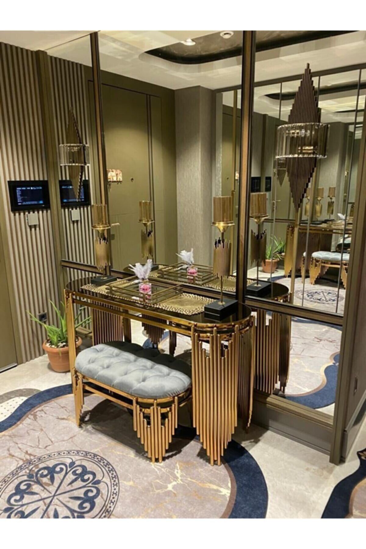 Ahşap Center Gold Dresuar Takım Dresuar Puflu