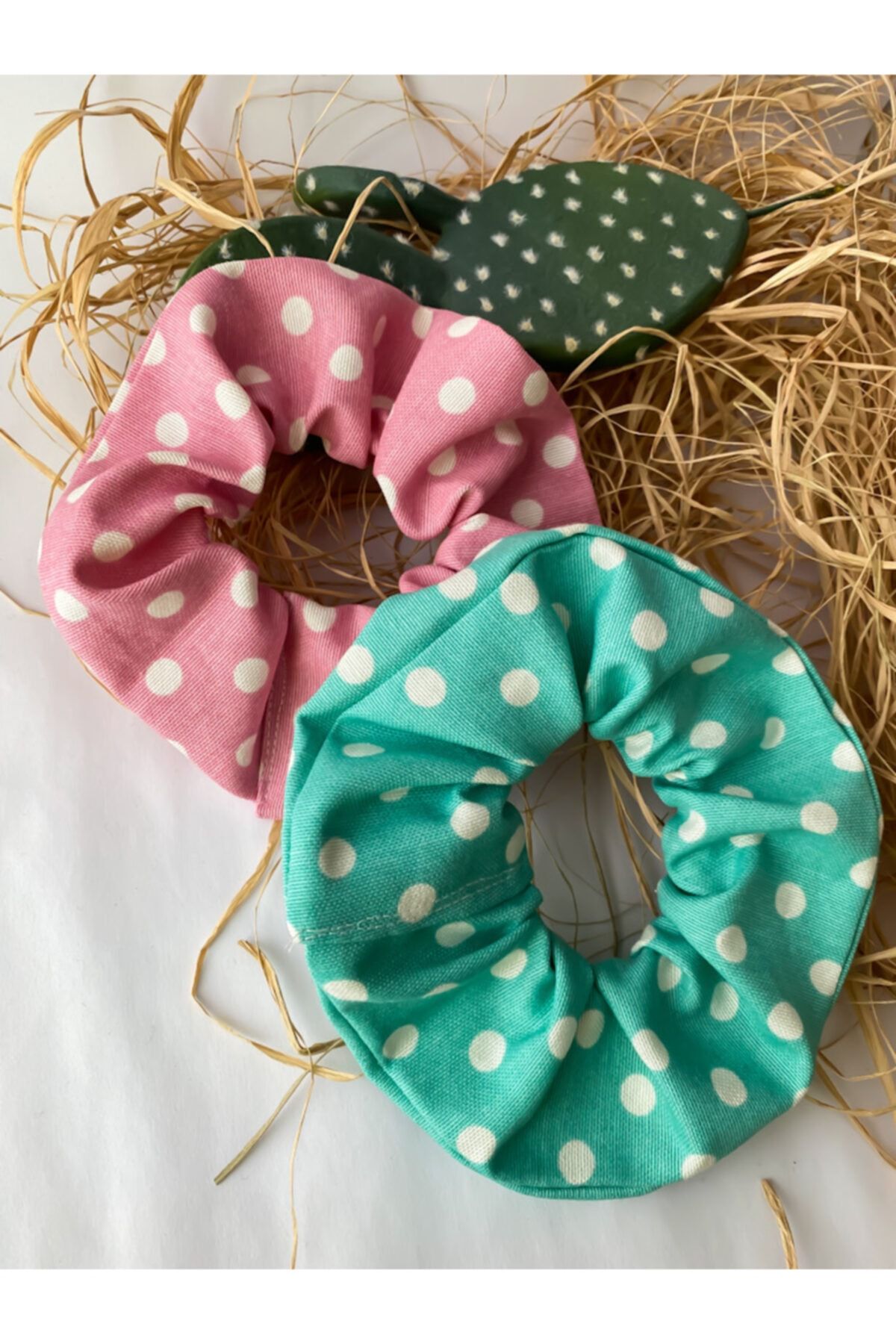 Lucky Designs Renkli Puantiyeli Ikili Set Lastik Toka/pudra Pembe,turkuaz Lastik Toka