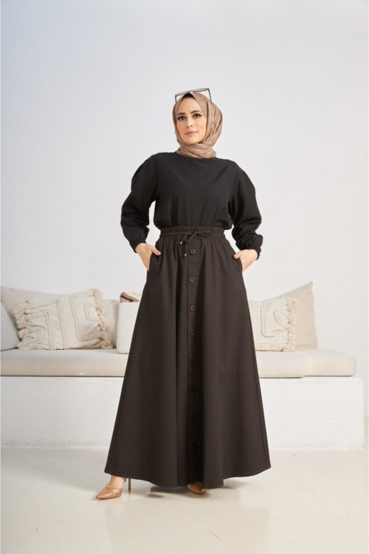 Neways Mevlana Düğmeli Etek Haki 2215