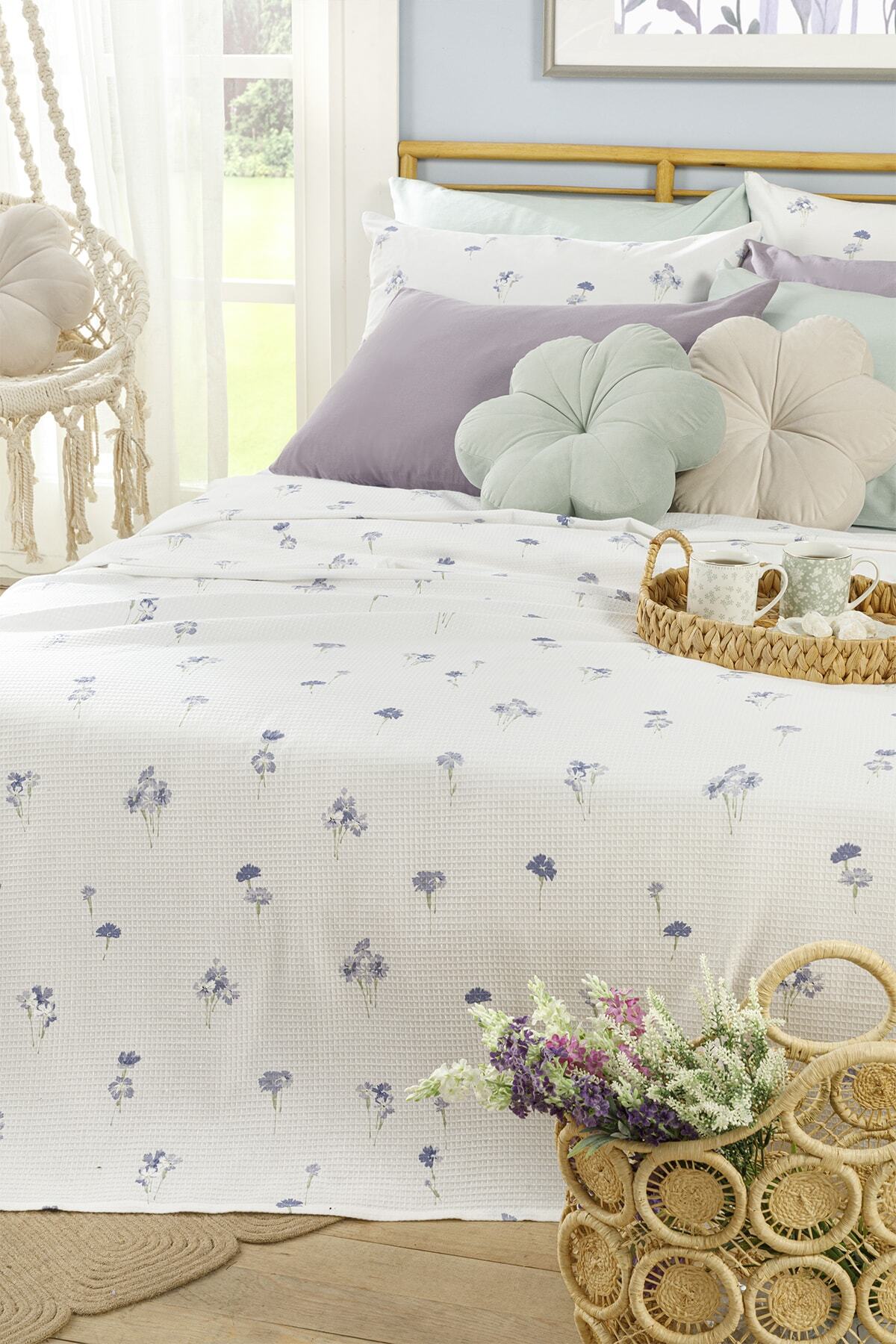 English Home Sprıng Flowers Baskılı Tek Kişilik Pike 150x220 Cm Leylak