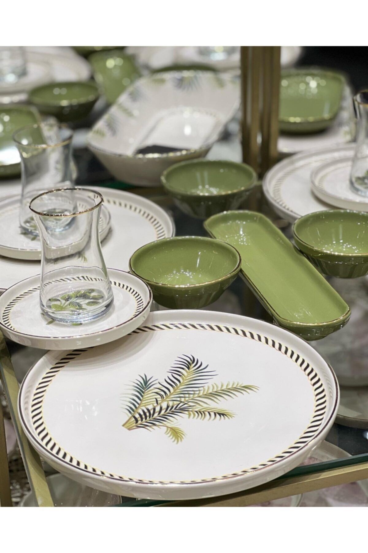 Onedekor 37 Parça Modern Green Flower Kahvaltı Takımı