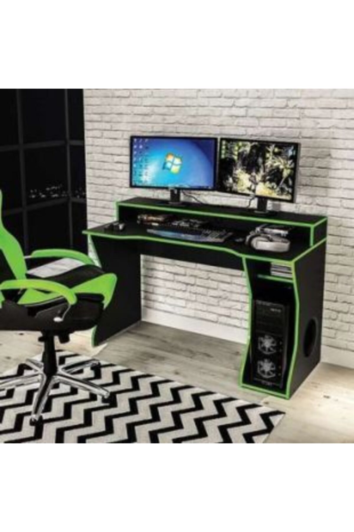 ömür konsept ahşap Oyuncu Masası Yeşil Kenar Bantlı