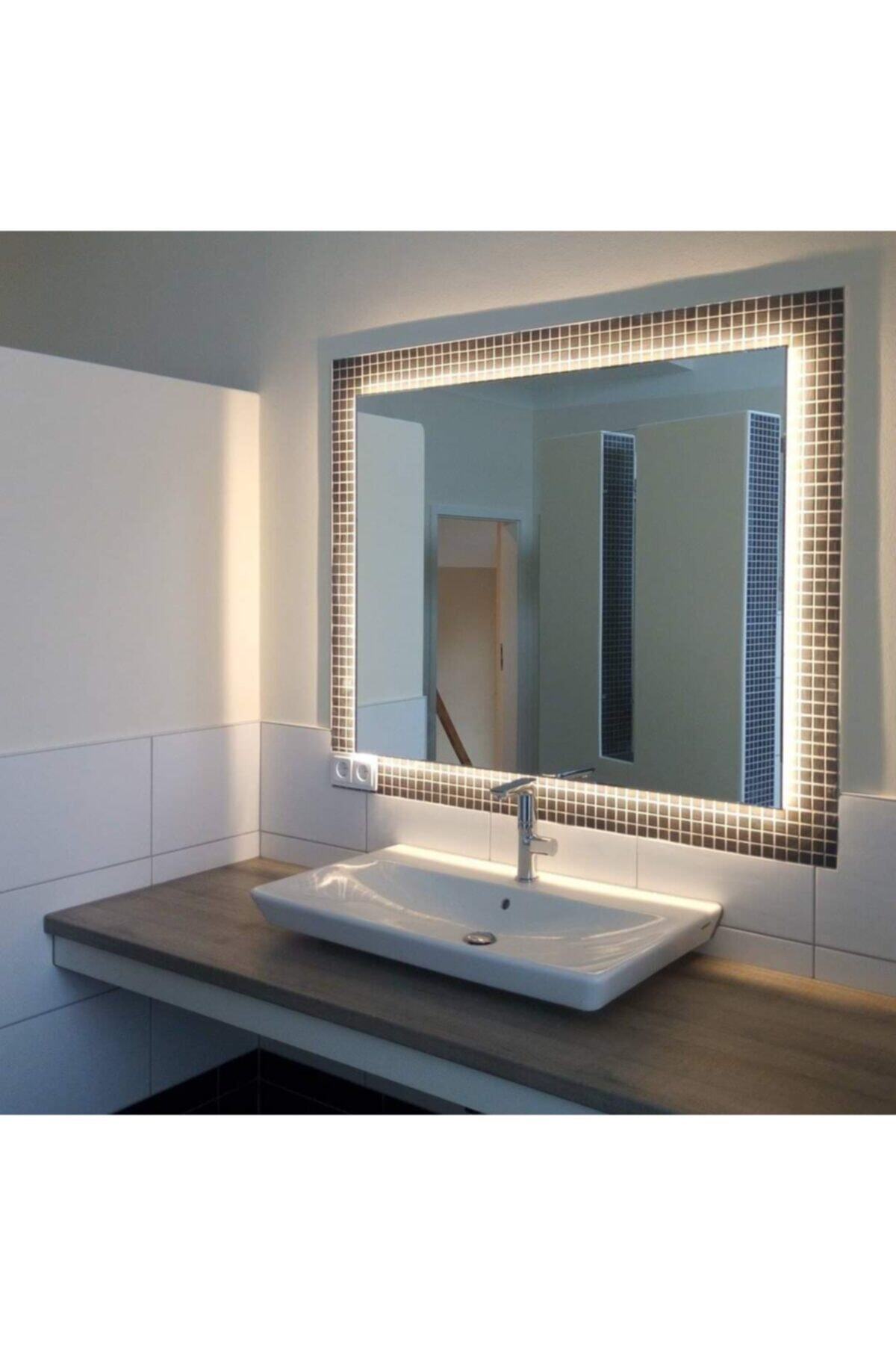 Toprak dekor 80*60 Kenar Bizote Beyaz Ledli Banyo Aynası Ledli Ayna