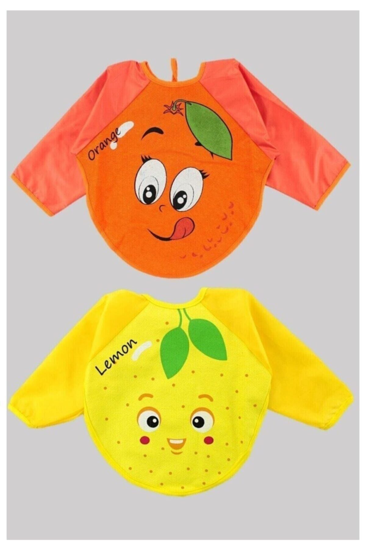 BuBeBeM Portakal Ve Limon Motif Kollu Mama Önlüğü