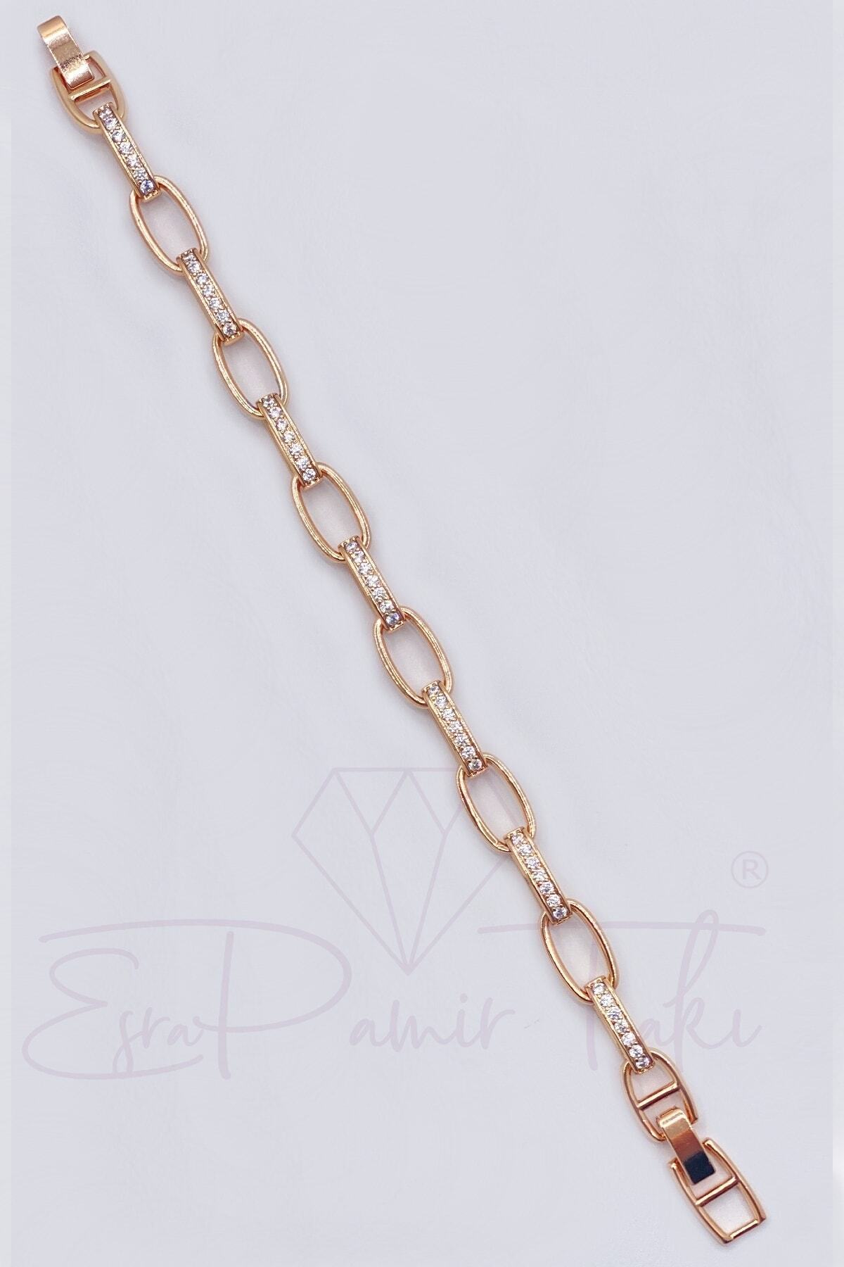 Esra Pamir Zirkon Taşlı Rose Gold Renk Vıp Çelik Bileklik