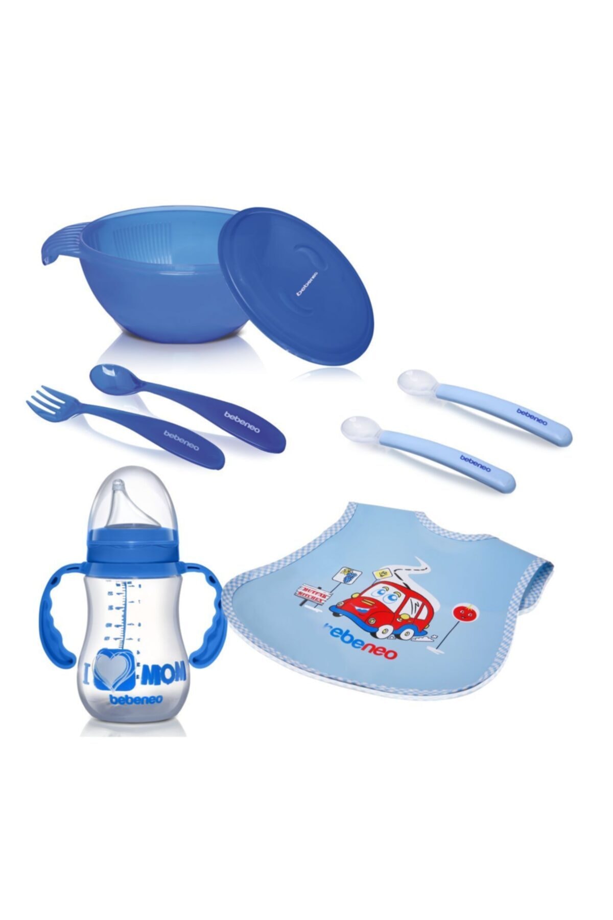 BEBENEO Mama Tabağı Silikon Kaşık Önlük Suluk Seti