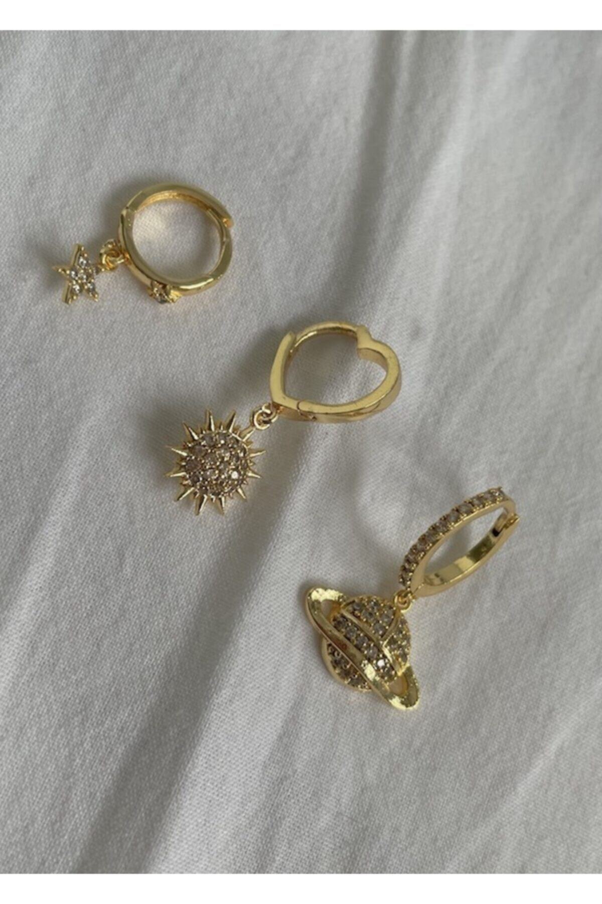 KİLİGİSTANBUL Gold 3'lü Galaksi Set Küpe