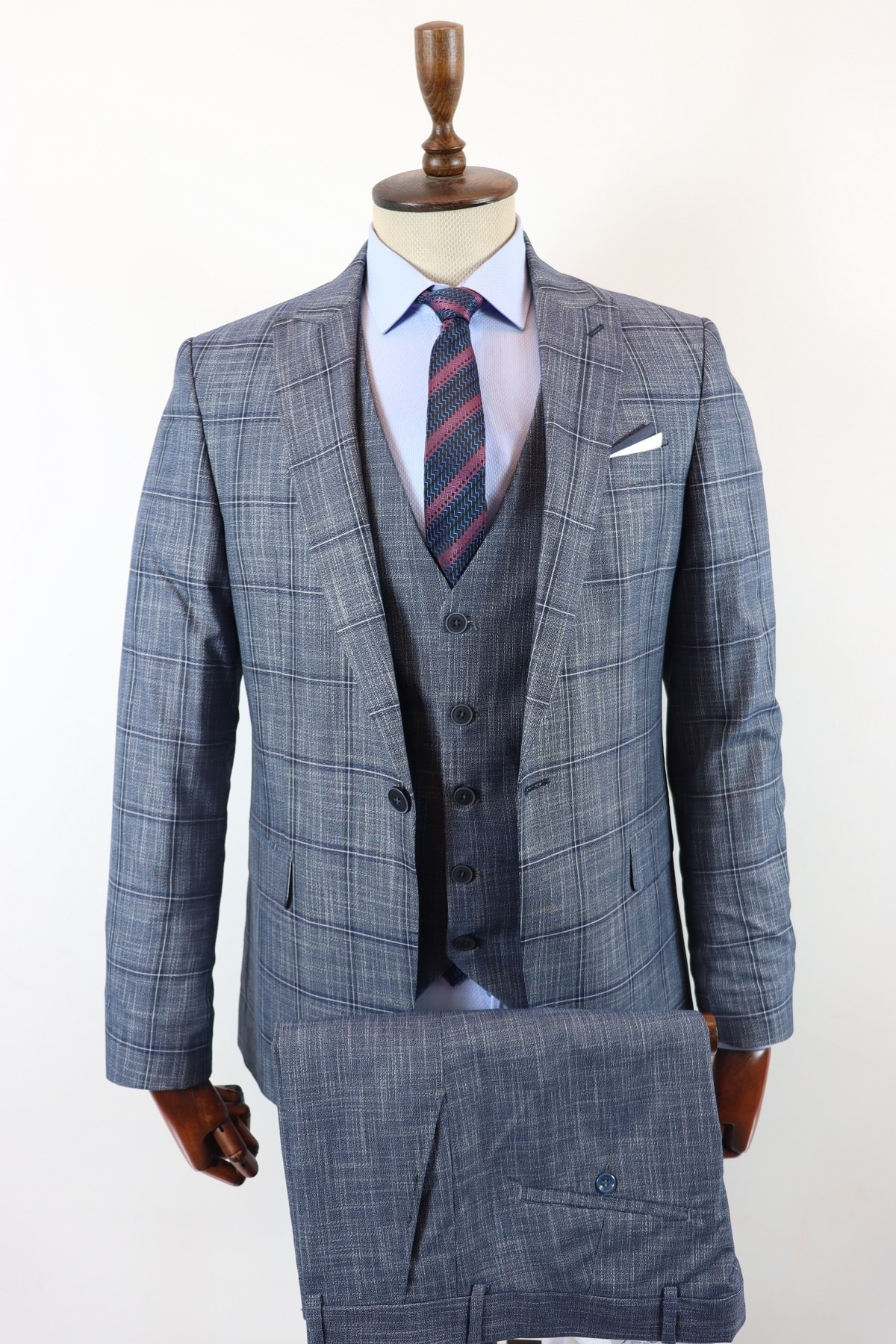 Yenirengin Casual Slim Fit Yelekli Kombin Takım