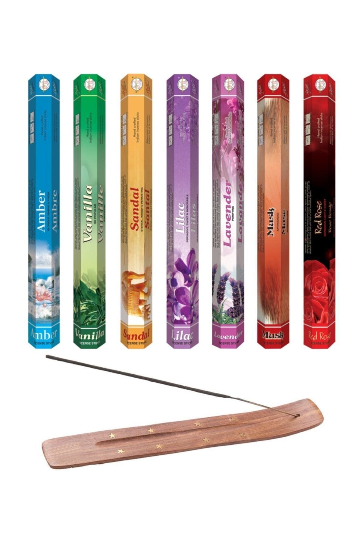 AURA 140 Adet Tütsü (Amber, Vanilya, Sandal Ağacı, Leylak, Lavanta, Musk, Kırmızı Gül Tütsü Kayığı