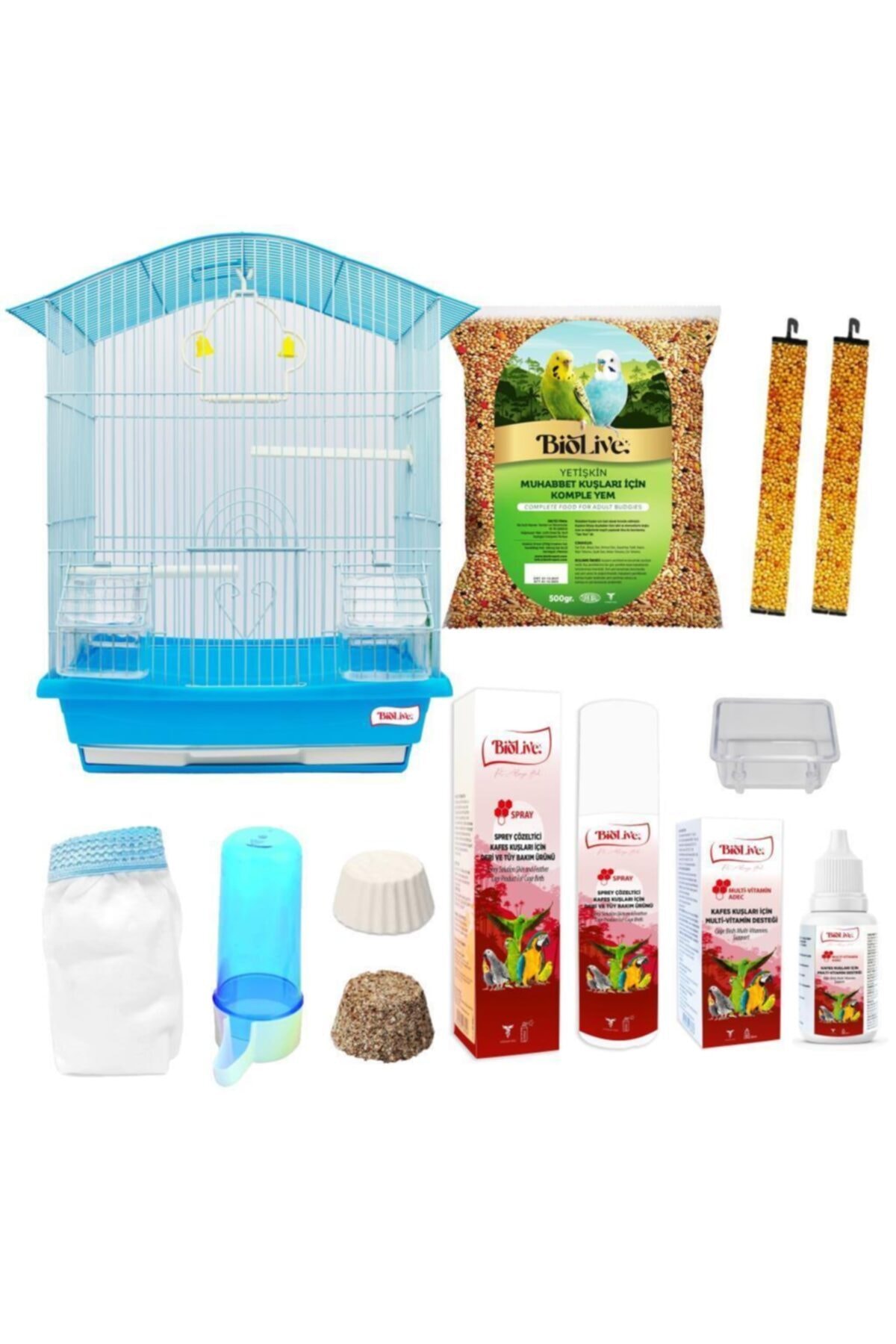 Biolive 4010 Büyük Boy Muhabbet Kuşu Kafes Seti Mavi