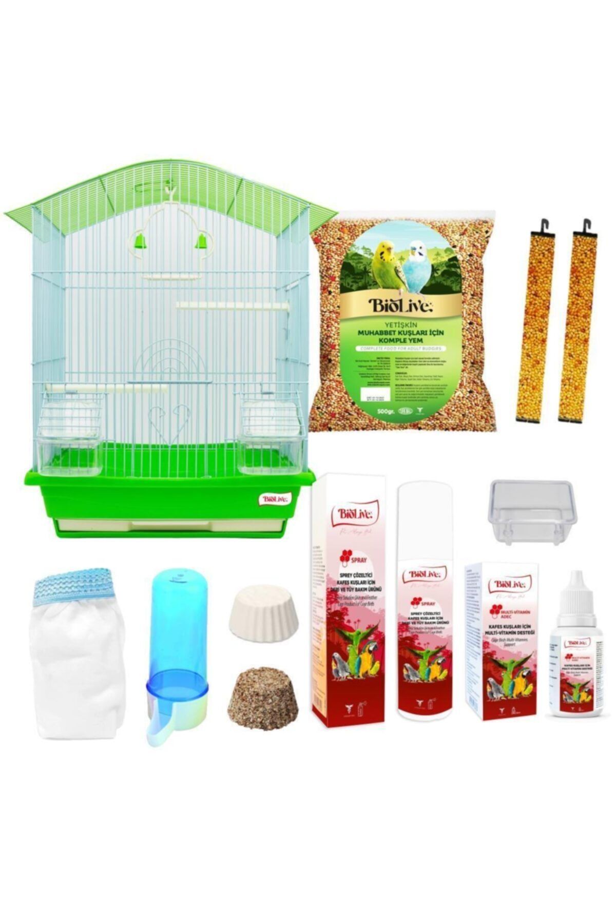 Biolive 4010 Büyük Boy Muhabbet Kuşu Kafes Seti Yeşil