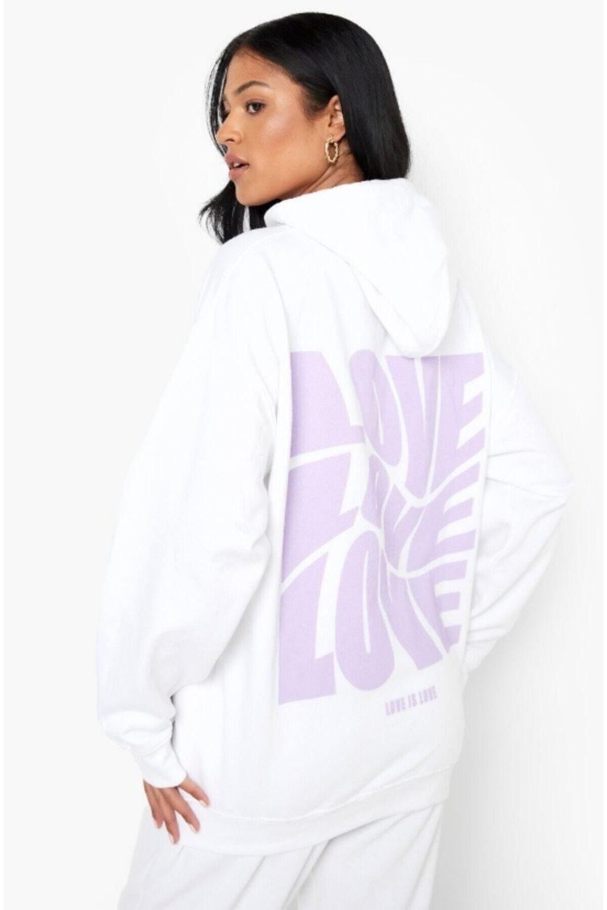 K&H TWENTYONE Kadın Beyaz Sırt Baskılı Oversize Sweatshirt Hoddie
