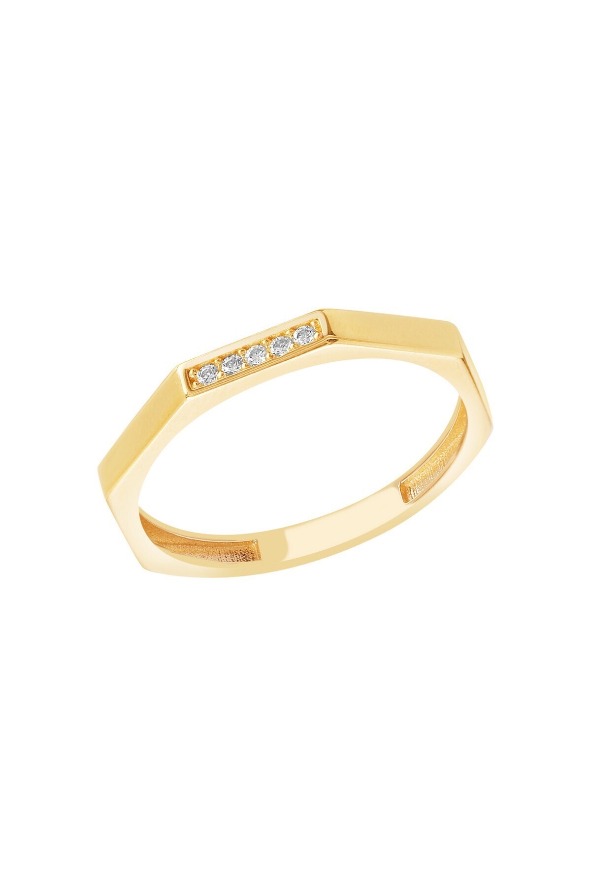 Diamond LineGülaylar Sarı Altın 14 Ayar Trend Taşlı Yüzük