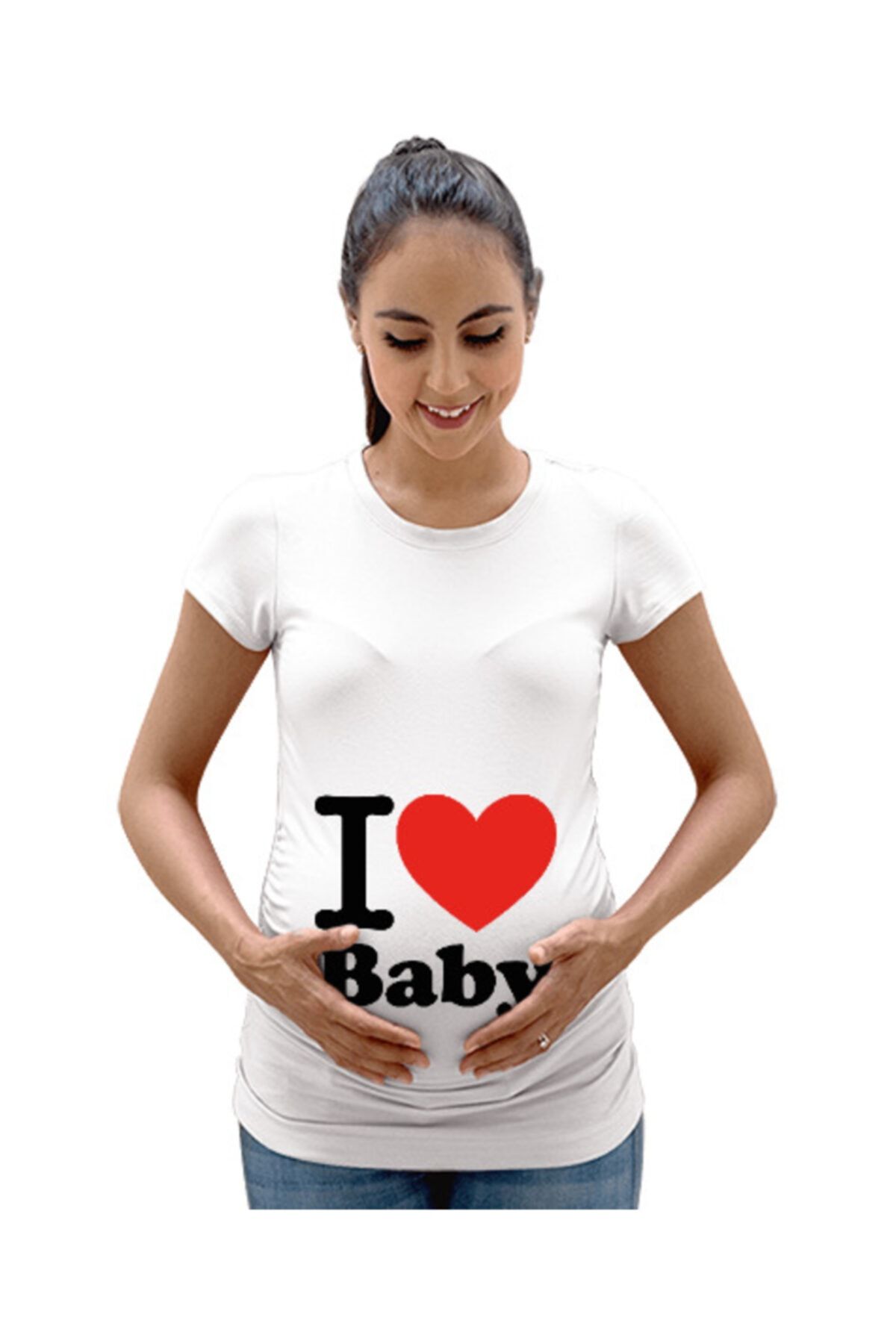 Tisho I Love Baby Yazılı Hamile Kadın Tişort Kadın Hamile Tişört