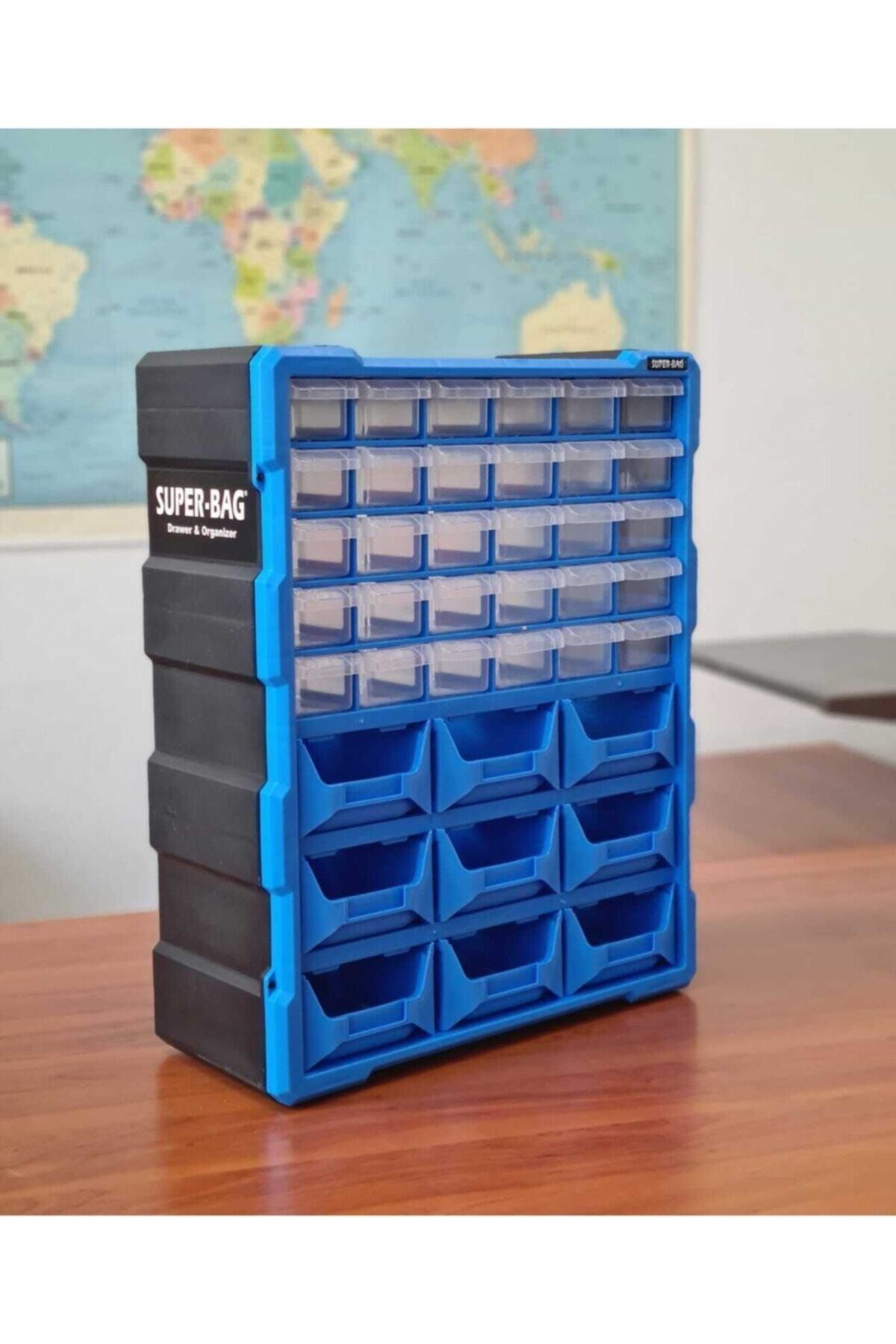 Süper Bag Monoblok Avadanlık Ve Çekmece 39 Gözlü Seti Hobby Organizer Düzenleyici 30 Çekmece 9 Avadanlık Mavi