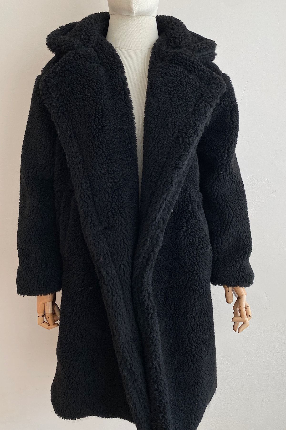 ANONCE STUDIO Teddy 'Soft' Siyah Oversize Standart Beden Kaban