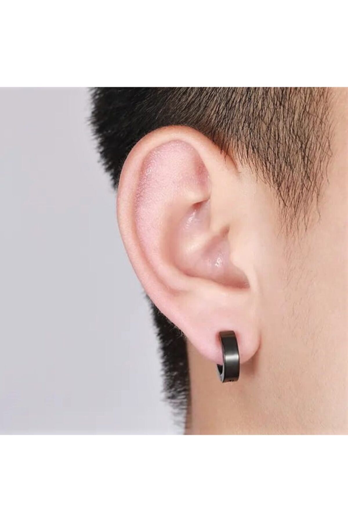 ROZA ACCESSORIES 1 Adet Sıkıştırmalı Deliksiz Çelik Siyah Unısex Küpe