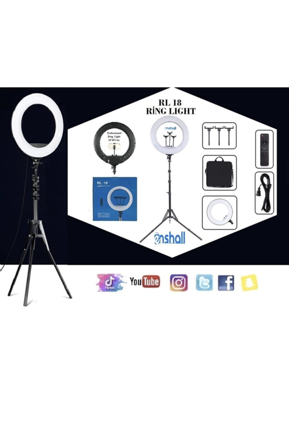 Enshall Büyük Boy Ring Light 18 Inç Youtuber Makyaj Güzellik 5500k 48w Kuaför Kit Çantalı ve Kumandalı