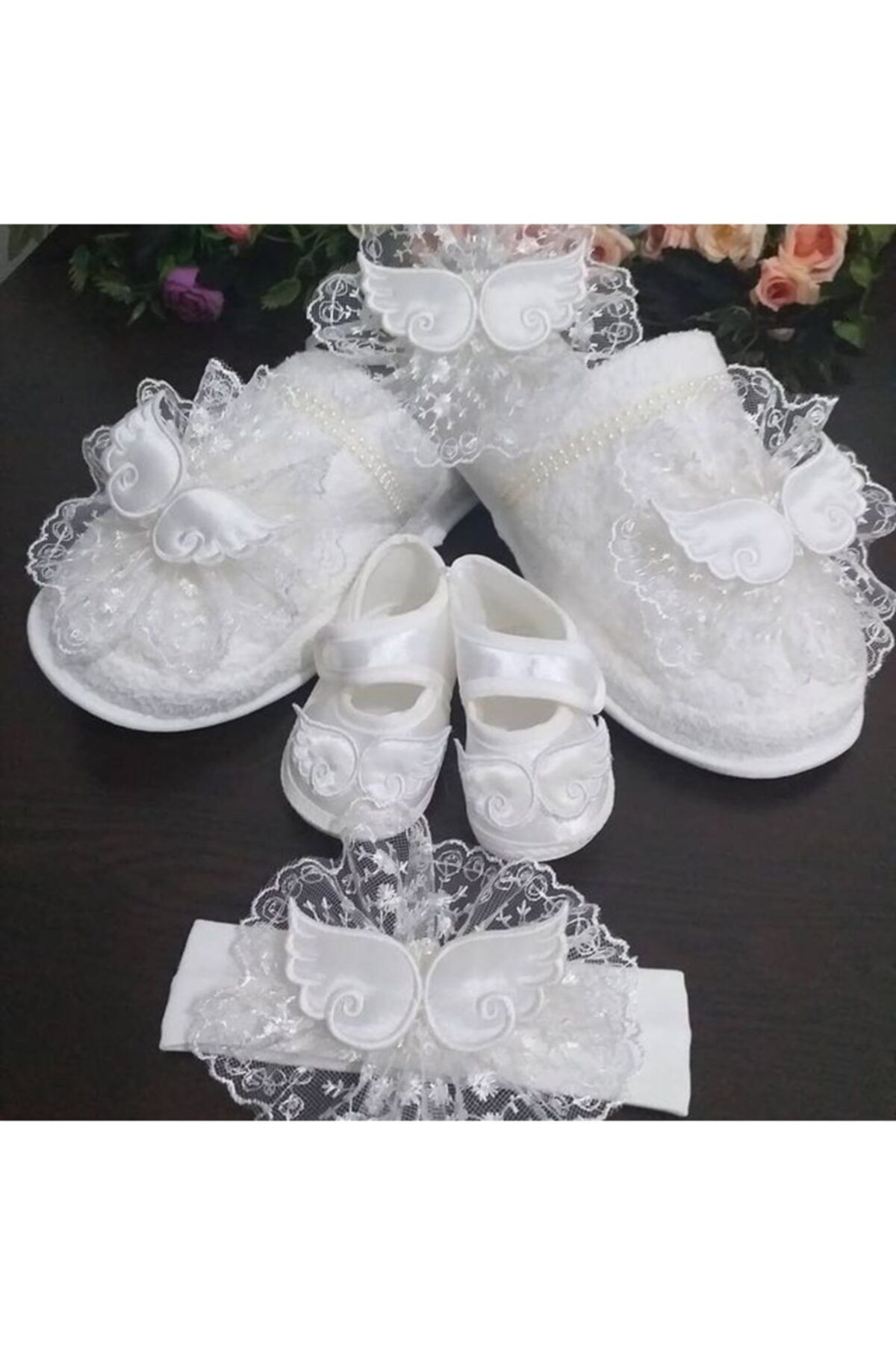 SÜSLÜTASARIM Kız Bebek ve Anne Beyaz Lohusa Set