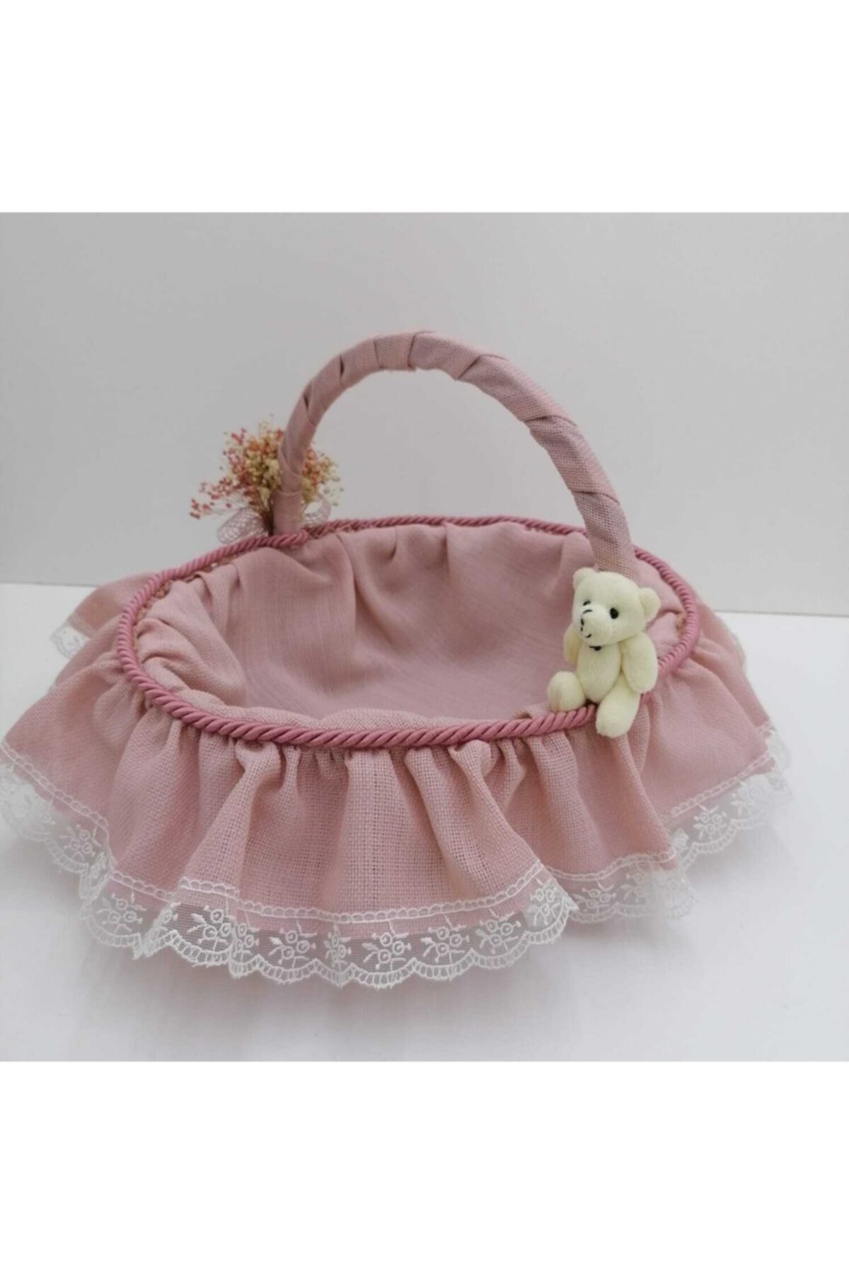 Sevgi Bağı Linen Simli Keten Kumaş Avangart Bebek Şekeri Sunum Sepeti