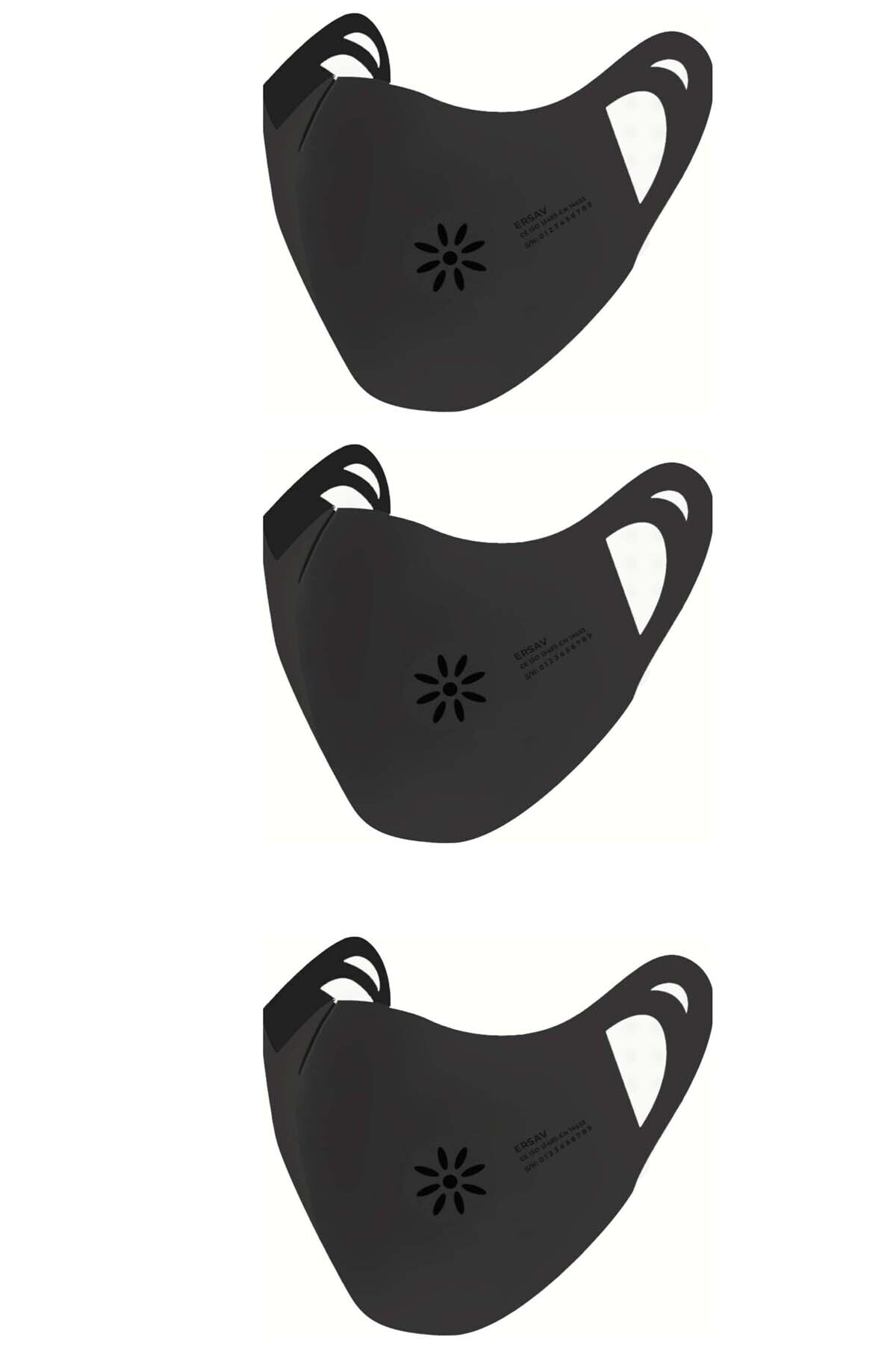 Ersav Siyah 3 Lü Set 7 Kat Filtreli Yıkanabilir Nano Maske (tse Onaylıdır)