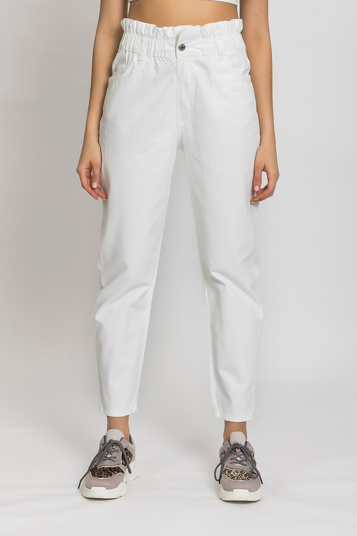 its basic Kadın Beyaz Beli Lastikli Balon Jean
