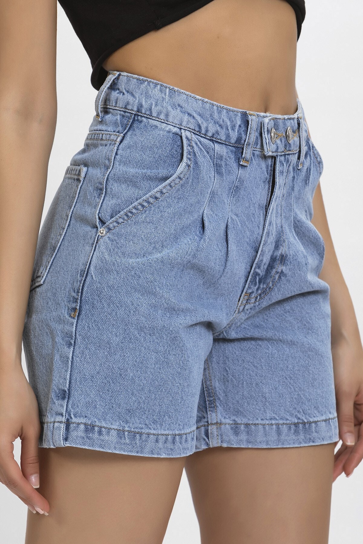 its basic Kadın Taş 1 Kot Rengi Yüksek Bel Jean Şort