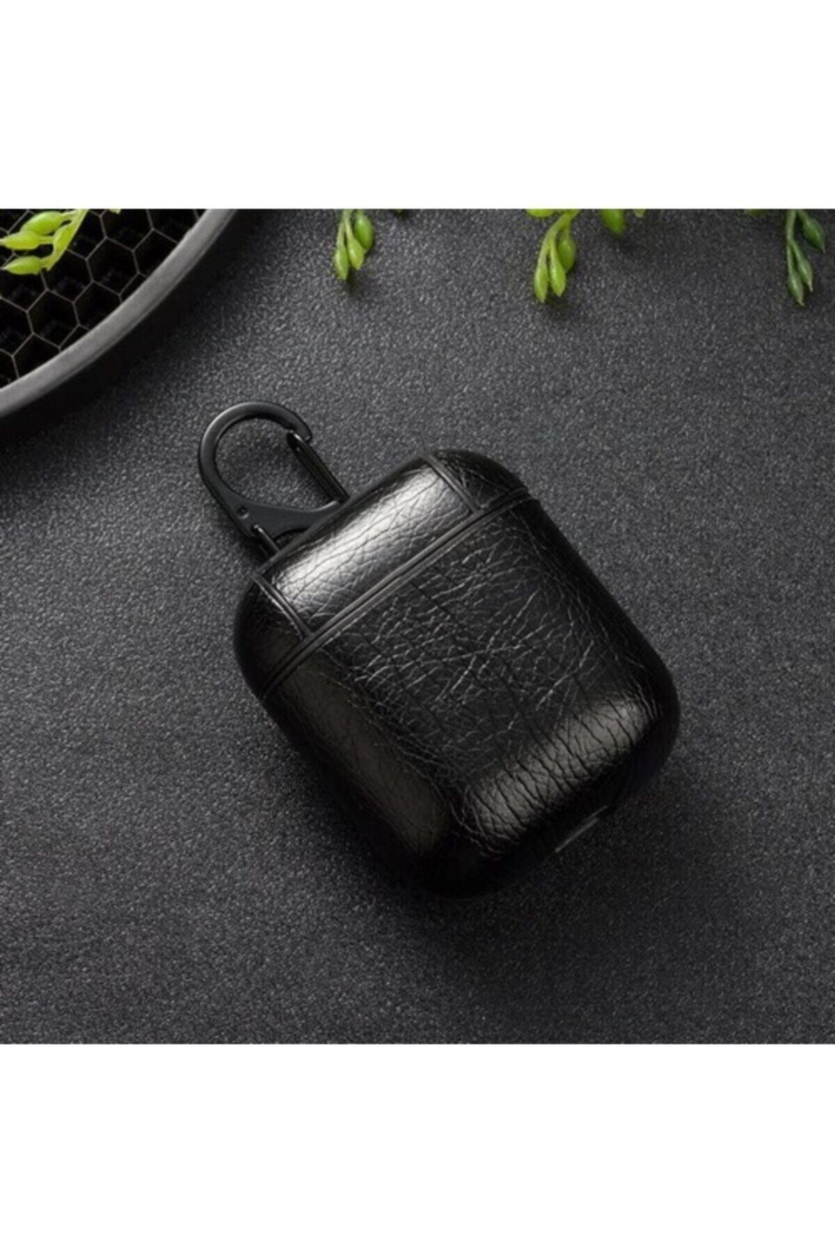 Telehome Airpods 360 Koruyucu Siyah Lüx Deri Kılıf 1 2 Nesil Uyumlu
