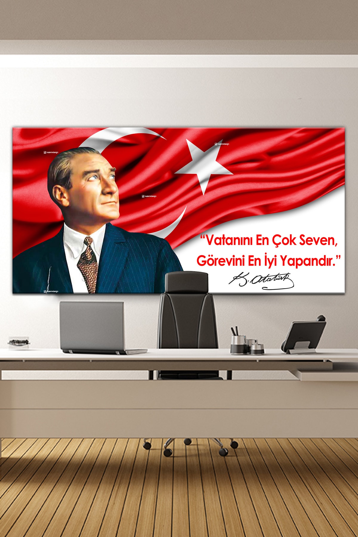 Nazenin Design Atatürk Makam Panosu Tablosu Kanvas Tablo Resmi Kurumlar Okullar (90x60 Cm) Dev Boy