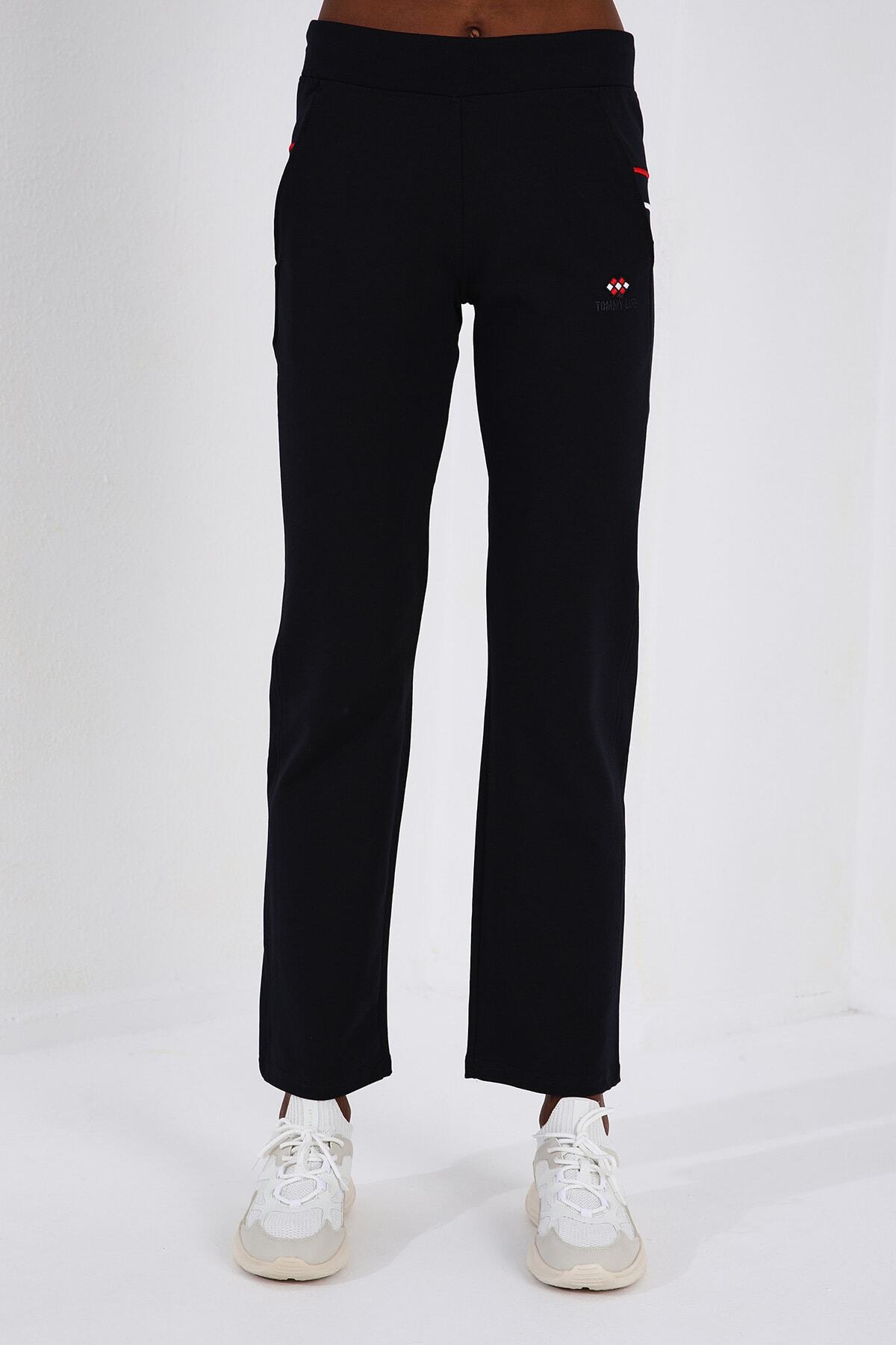 Tommy Life Kadın Klasik Cep Üç Çizgili Lacivert Eşofman Alt