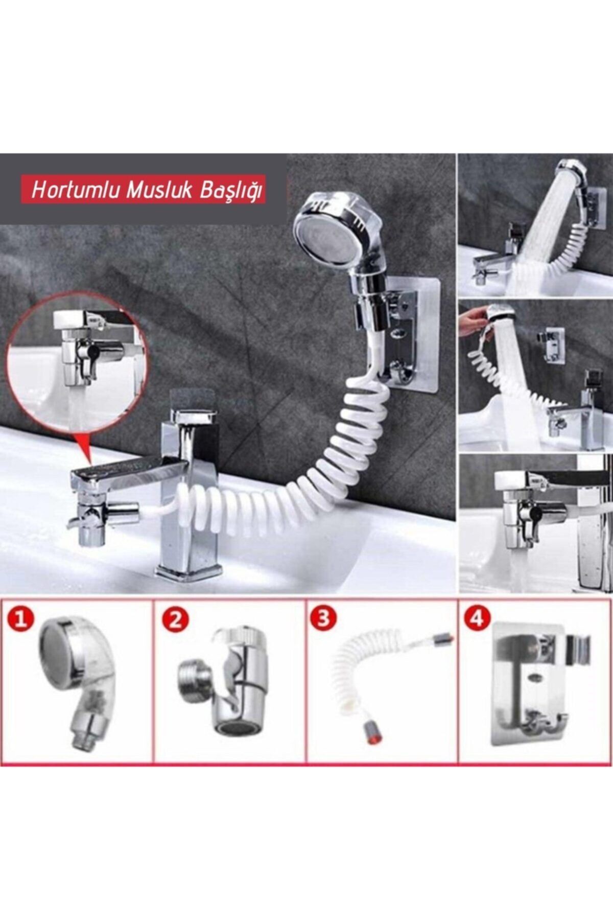 Universal 2 In 1 Spiral Hortumlu Ayarlanabilir Hareketli Banyo Mutfak Lavabo Musluk Duş Başlığı