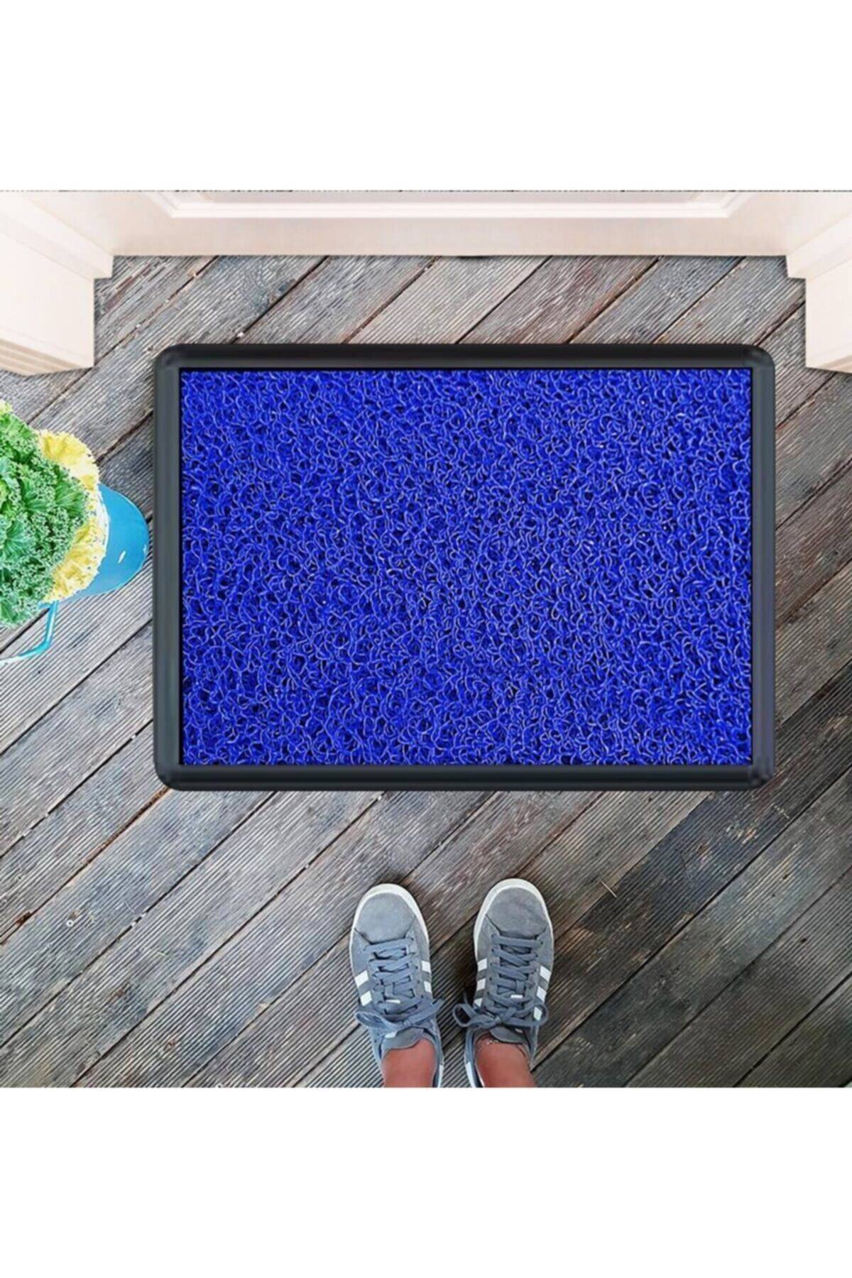 AKSEREN Kapı Önü Mavi Dezenfektan Havuzlu Kıvırcık Kauçuk Hijyen Paspas 45x70