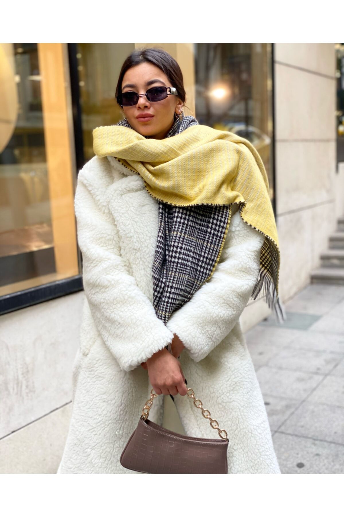 Trendseli Store Sarı Çift Taraflı Atkı